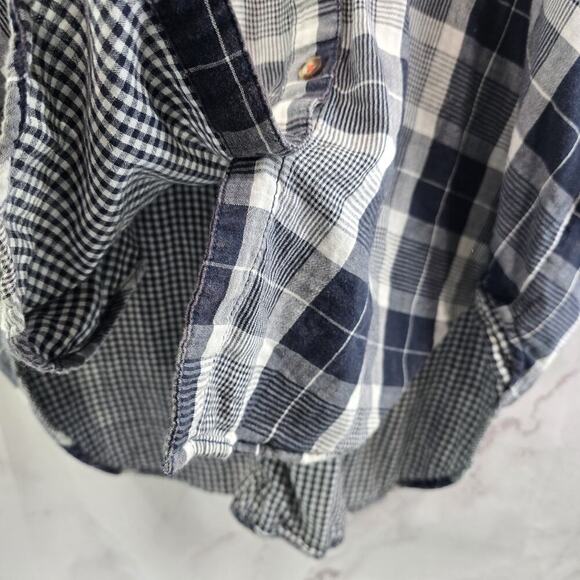 Anthropologie Shirt Womens Small Navy Button Flannel Oversized Boxy Pilcro Plaid - Picture 5 of 13